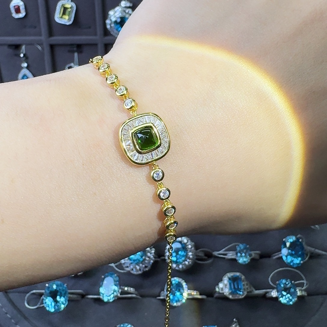 银S925镶嵌手链透辉石0.5