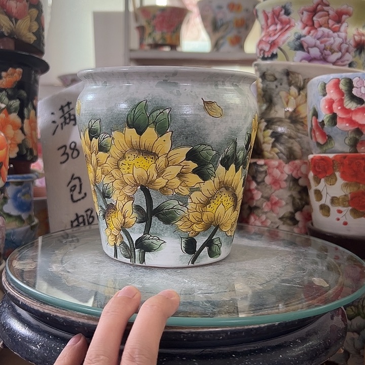景德镇幸运花盆手绘韩式花盆