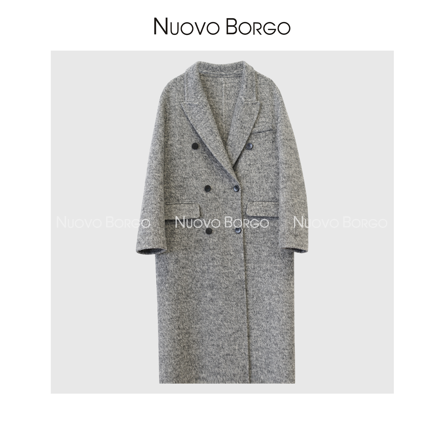 Nuovo Borgo 双排扣100%羊毛御寒保暖气质长款双面毛呢大衣女3020