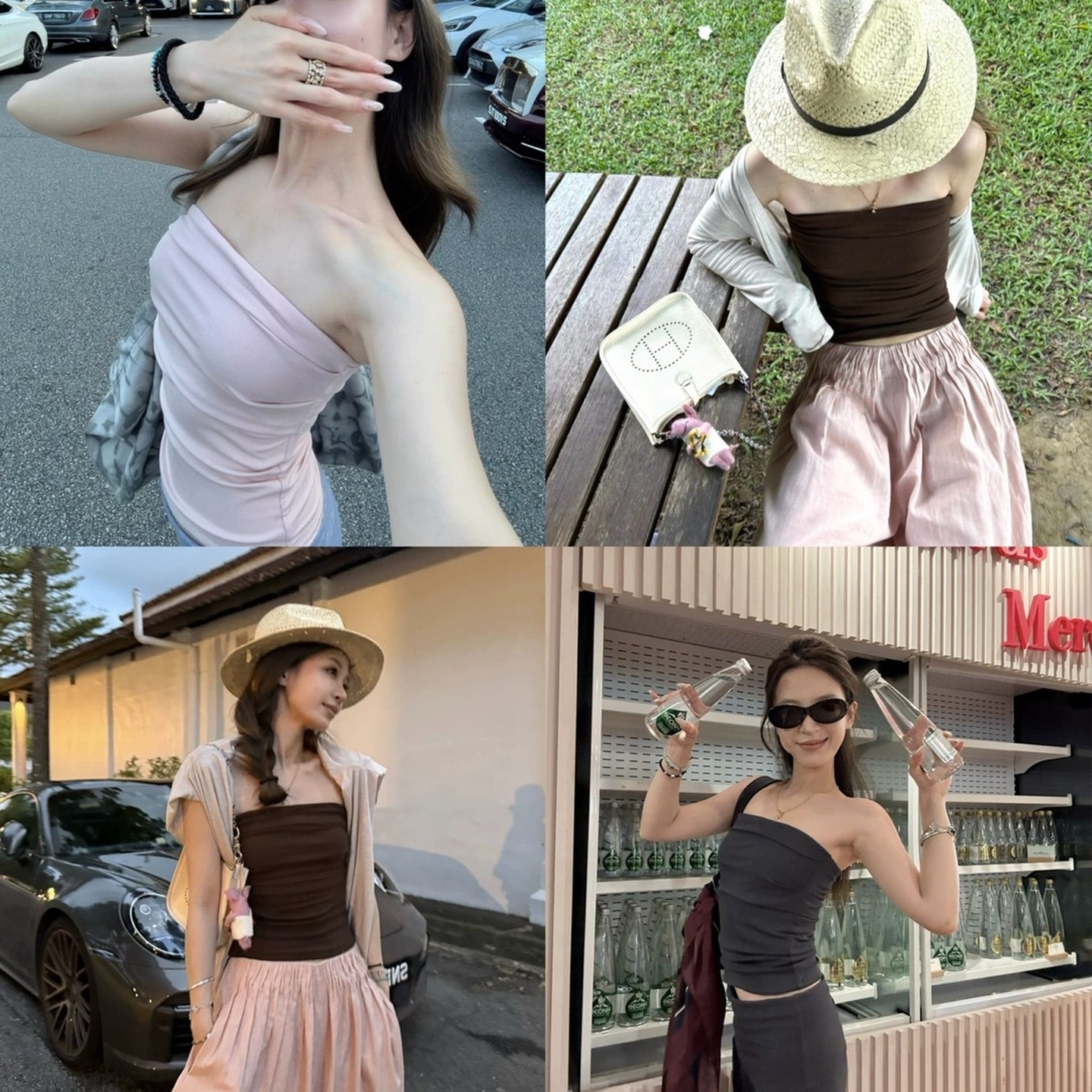 辣妹复古性感一字肩粉色抹胸背心女超超超舒服针织抹胸