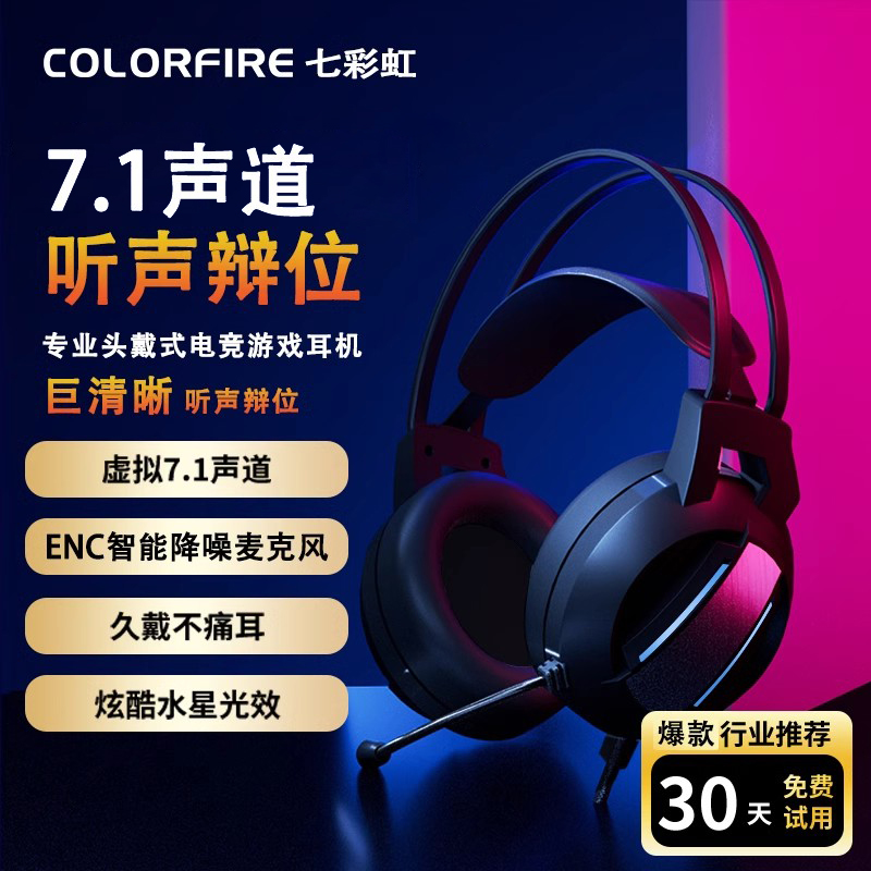 七彩虹电脑耳机头戴式电竞游戏有线麦吃鸡耳麦专用降噪游戏专用