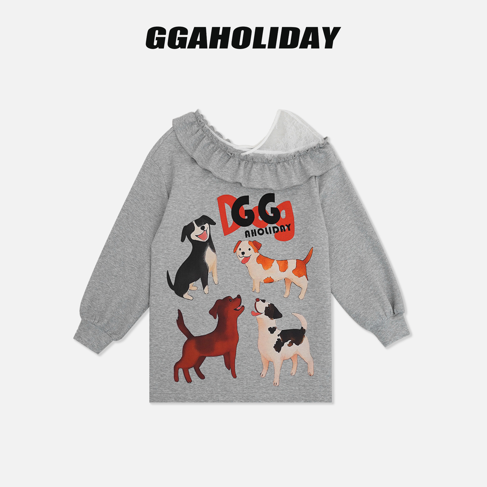 GGAHOLIDAY25N秋季新款轻奢时尚休闲宽松洋气蕾丝拼接卫衣 153194