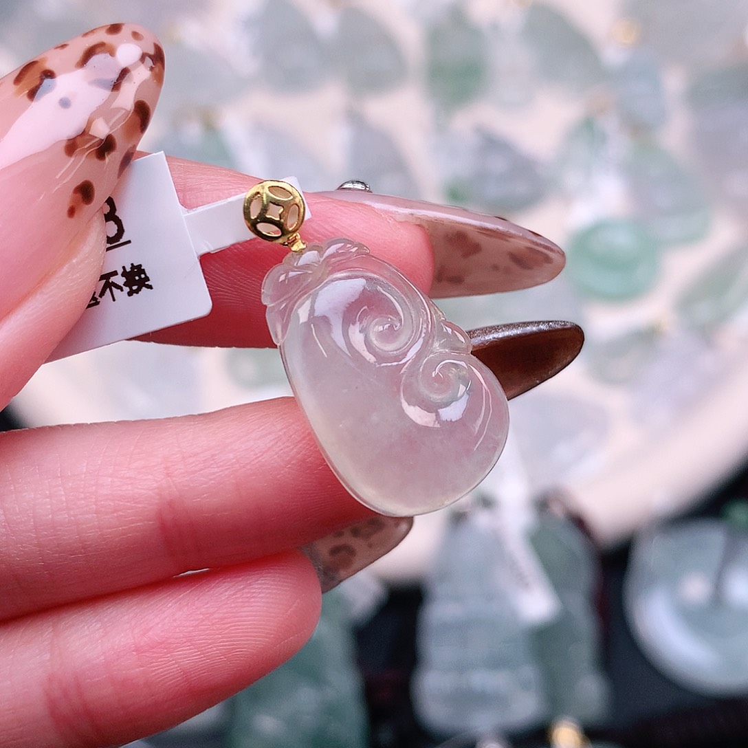 翡翠颈饰18K金镶嵌冰晴如意26、21、13.5、5