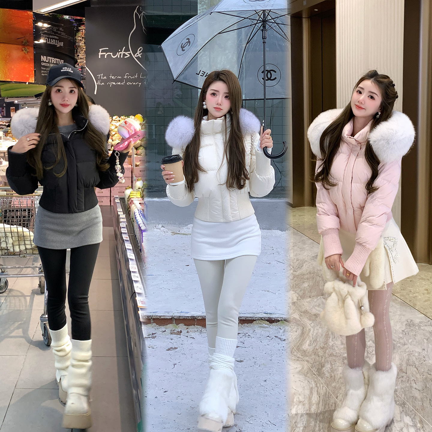 冰冰来了【轻量随行】修身面包狐狸毛轻薄短款90白鹅绒外套27455