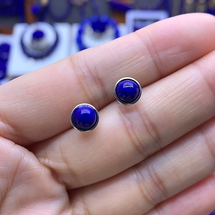 青金石银S925镶嵌耳钉