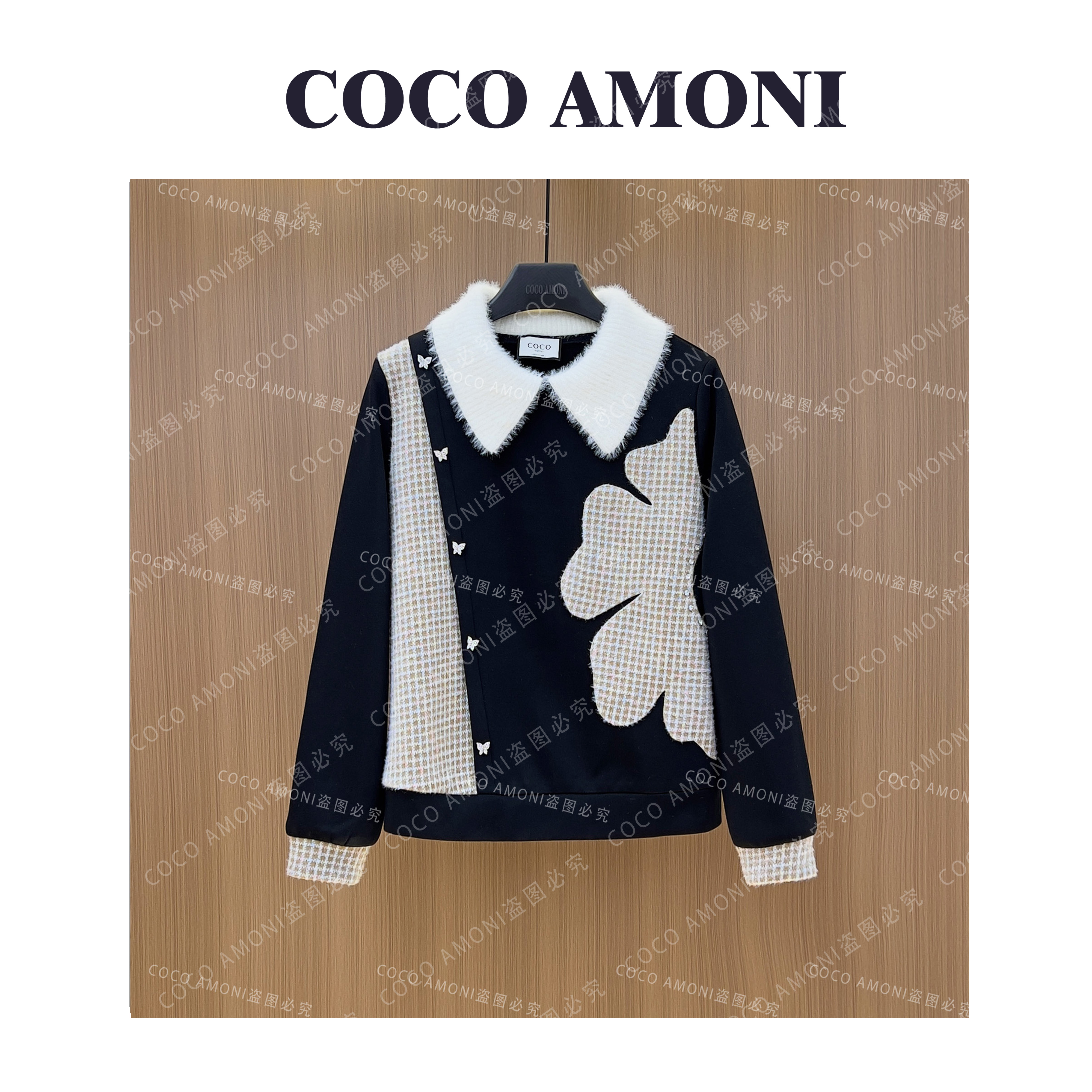 设计师新款时尚原创新款女装拼接重工亮钻减龄显瘦卫衣LDD098