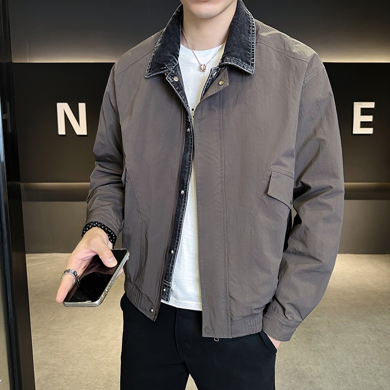 TUCANO/啄木鳥拼接秋季翻领男士斜纹翻领夹克帅气夹克衫韩版时尚