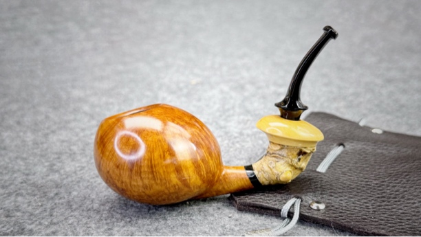 俄罗斯医生双闪电竹节光面弯斗叼斗手工石楠木烟斗