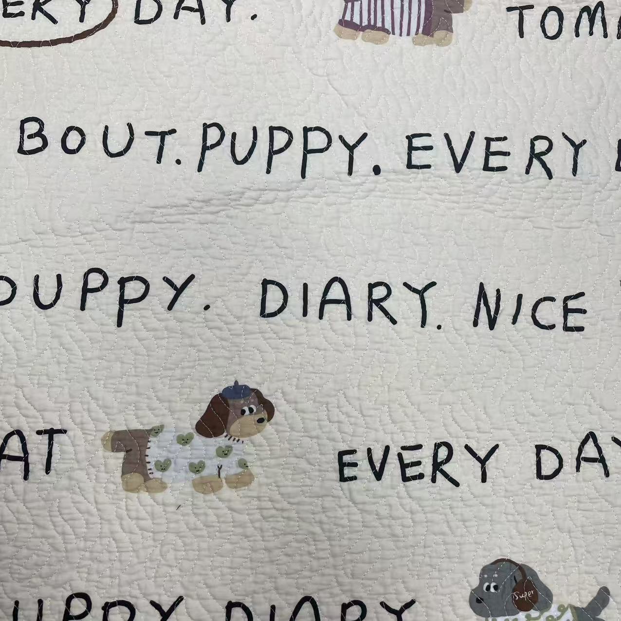 【绒兰】90*210韩式里外全棉水洗绗缝夹棉多功能床垫床盖63英文小狗