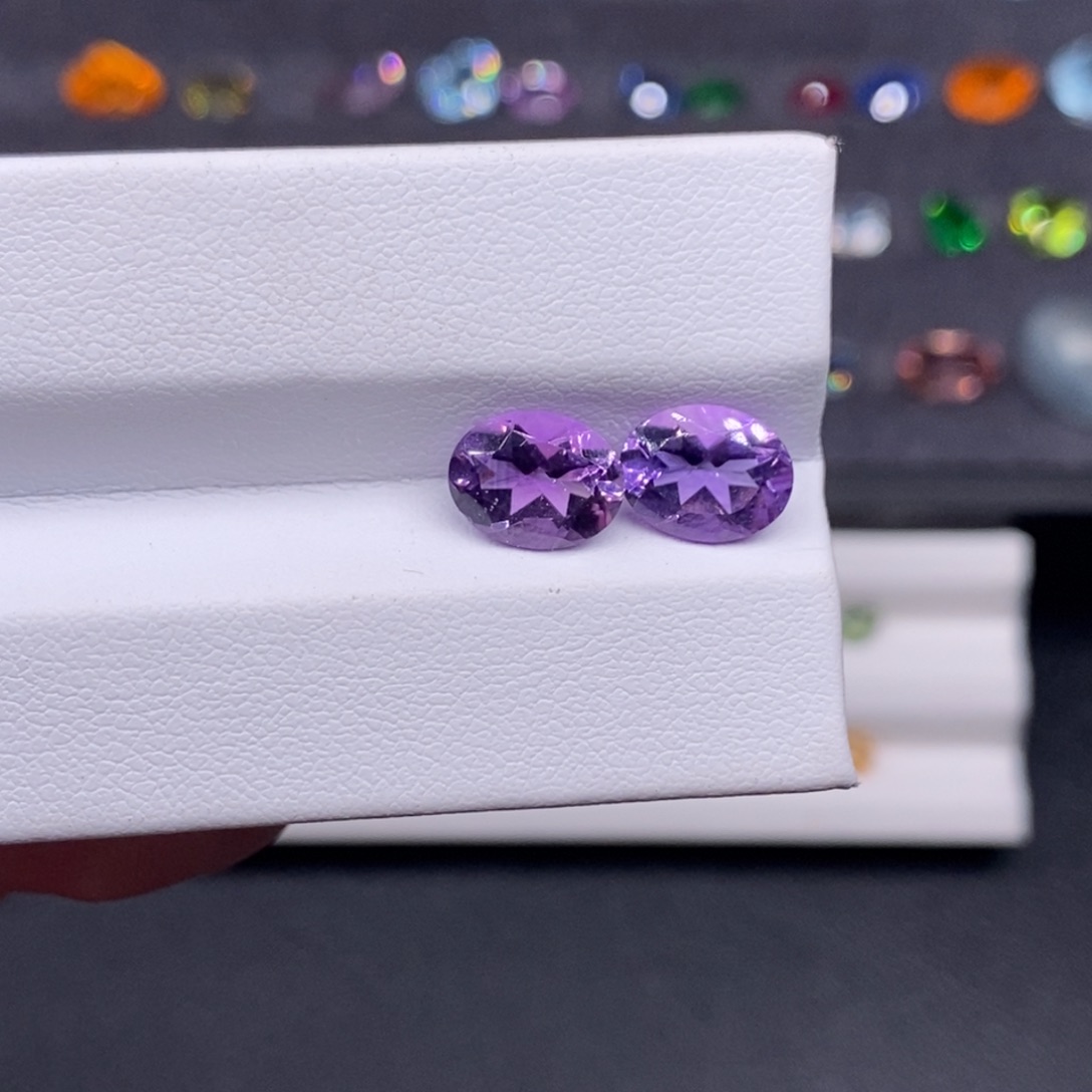 紫晶裸石未镶嵌一对儿