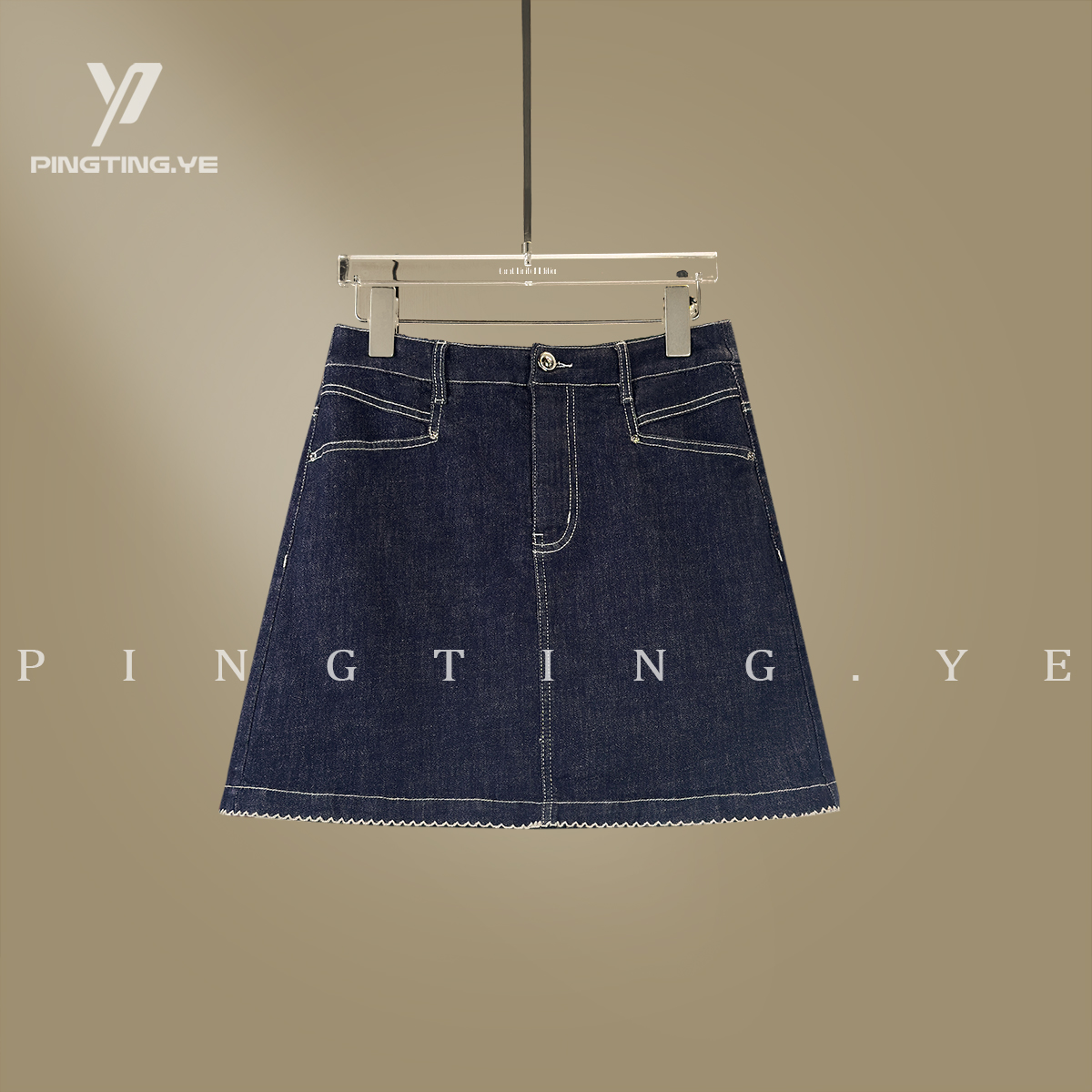 PINGTING.YE复古明线小众高级感时尚休闲牛仔半身裙68866