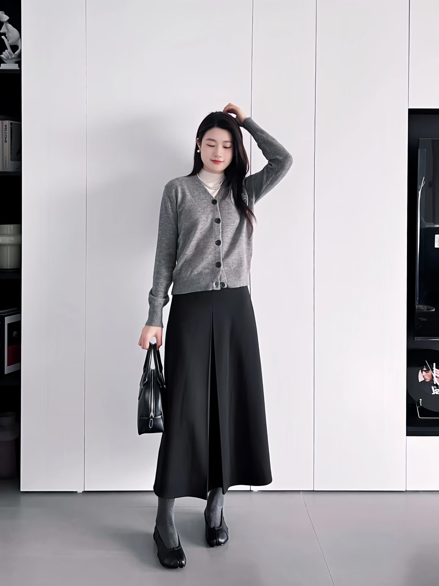 B10-20褶皱分趾鞋女羊皮tabi猪蹄鞋