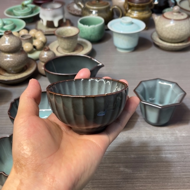 郑原斌 铁胎 葵口茶碗