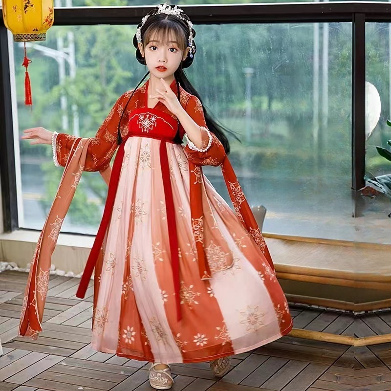 女童2025夏季新款国风汉服长袖连衣裙B1529