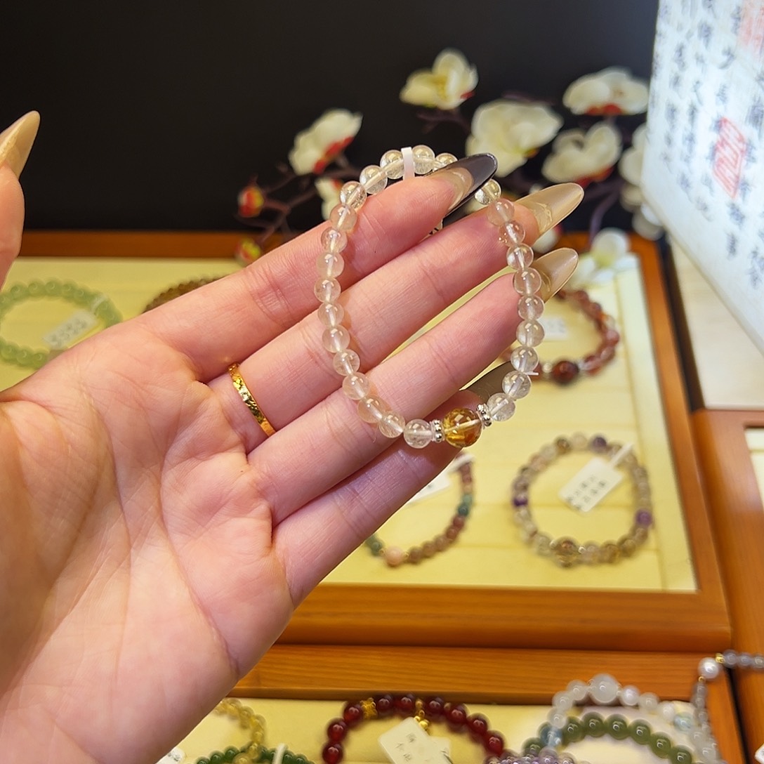 水晶手链银S925镶嵌兔毛T5019