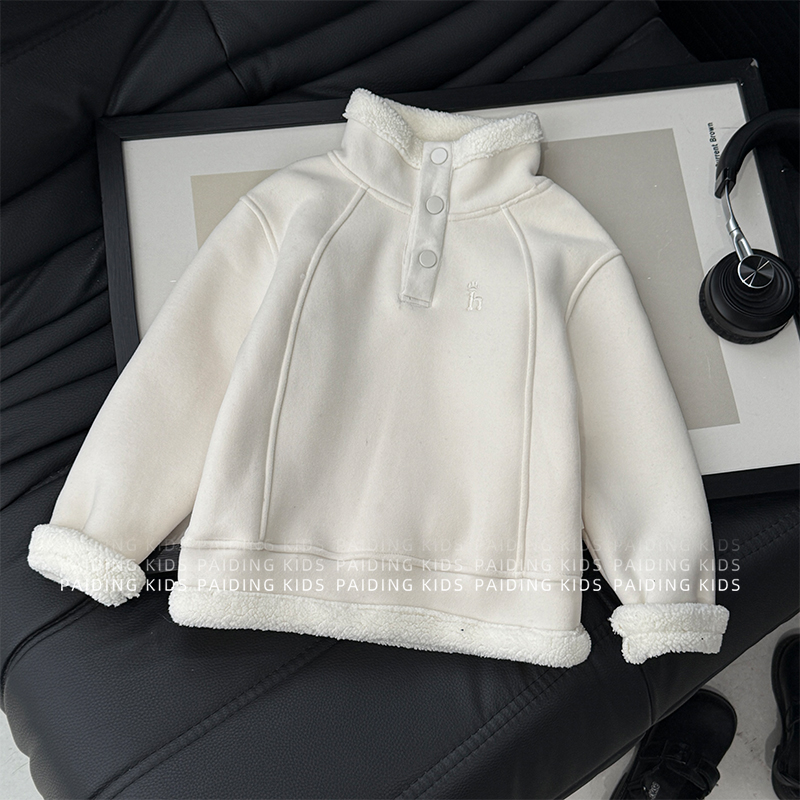 冬装女童韩版时尚纯色温柔风加绒加厚保暖套头卫衣HCXZ4748