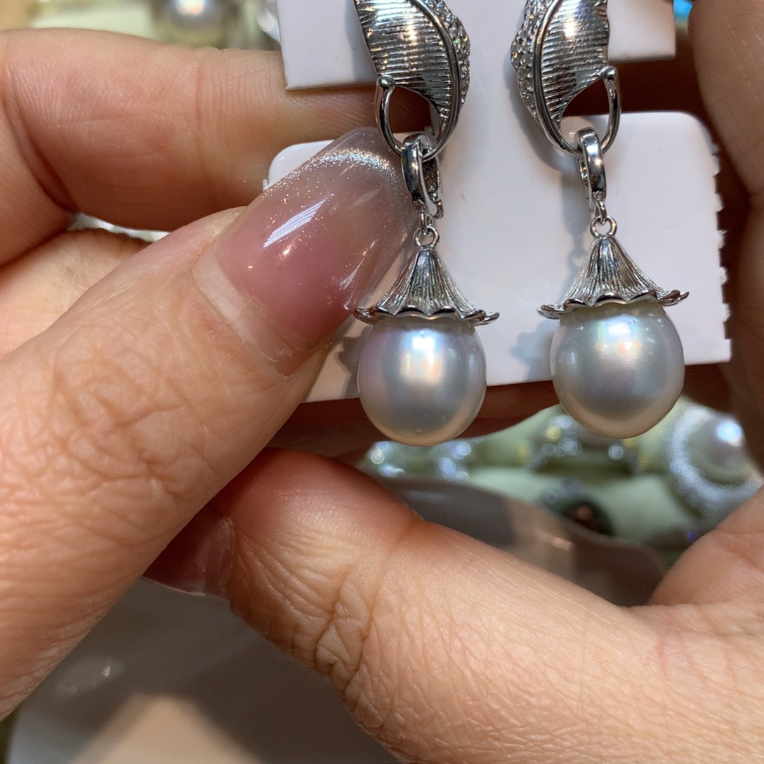 海水珍珠耳饰银S925镶嵌