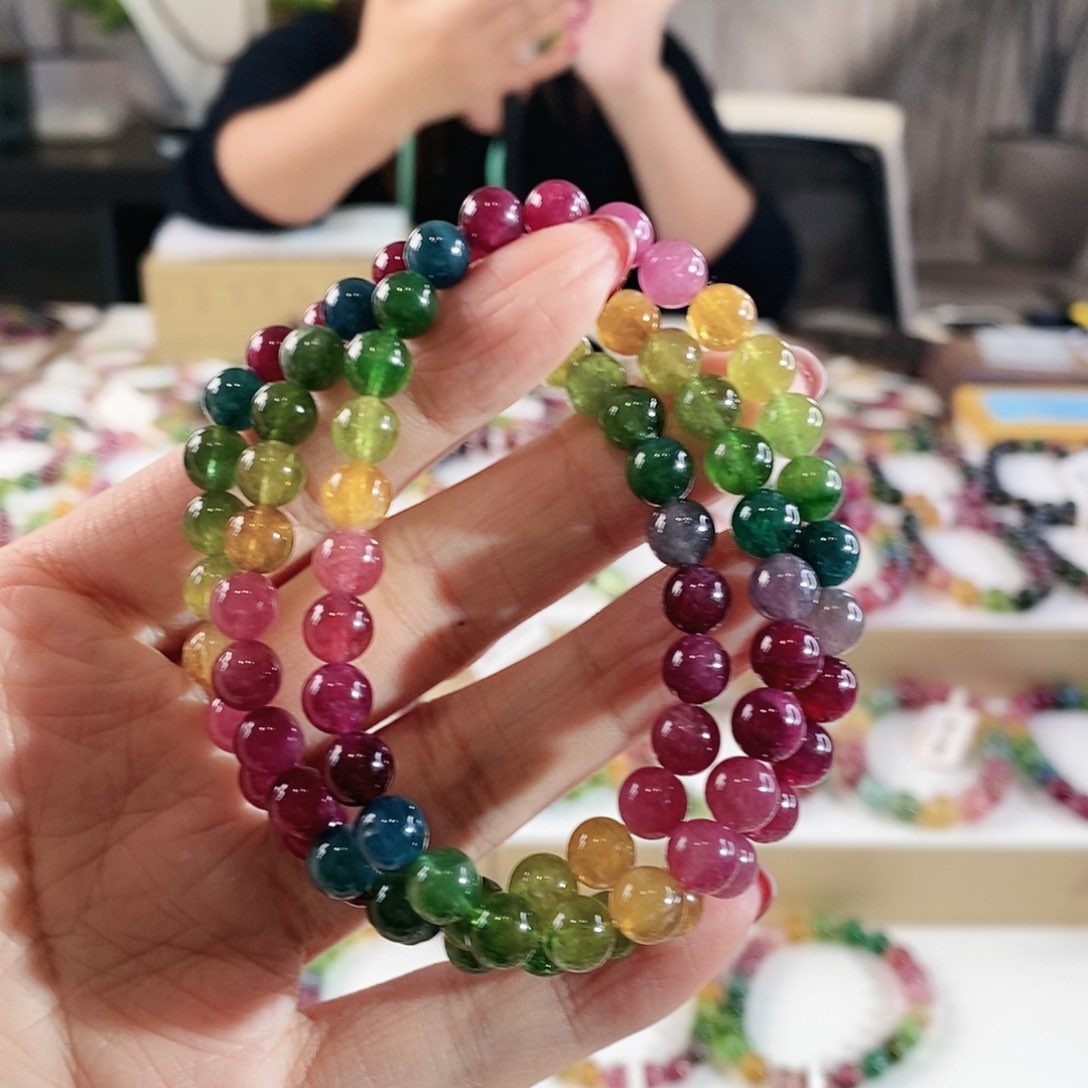 碧玺手串未镶嵌G2439三圈颜色微差