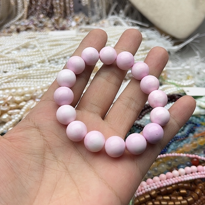 玛瑙/玉髓未镶嵌珠宝半成品一条12mm粉贝贝