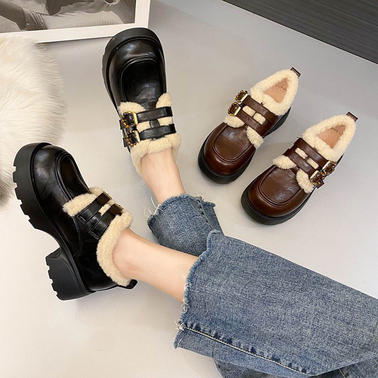 鞋子秋季单鞋法式学生冬季乐福鞋休闲风中跟麦穗款1021