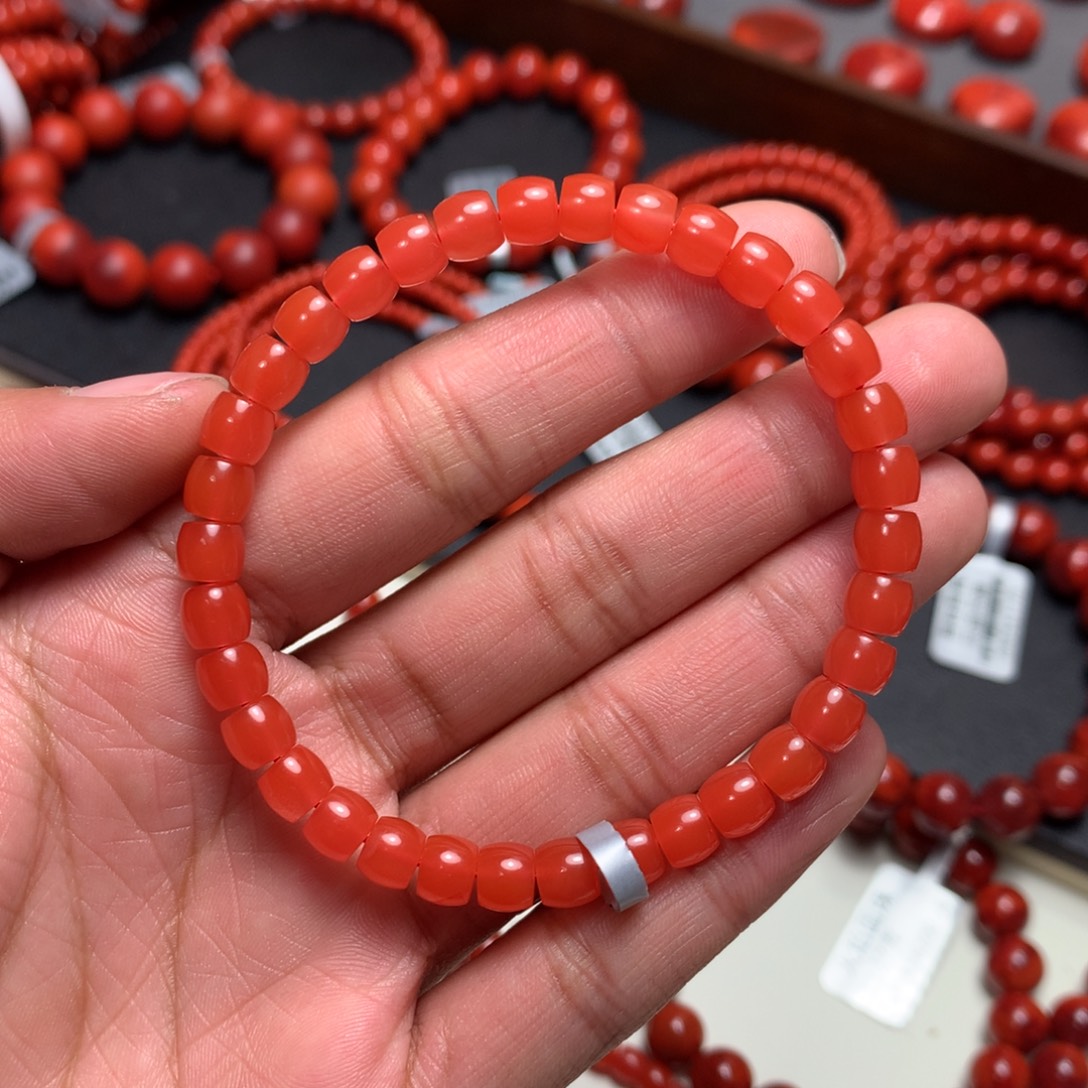 南红玛瑙未镶嵌手串5.9mm+樱桃红直切手串