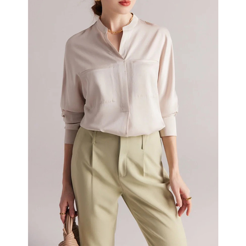 原厂孤品特价清！28MM缎面绉v领真丝衬衫A124