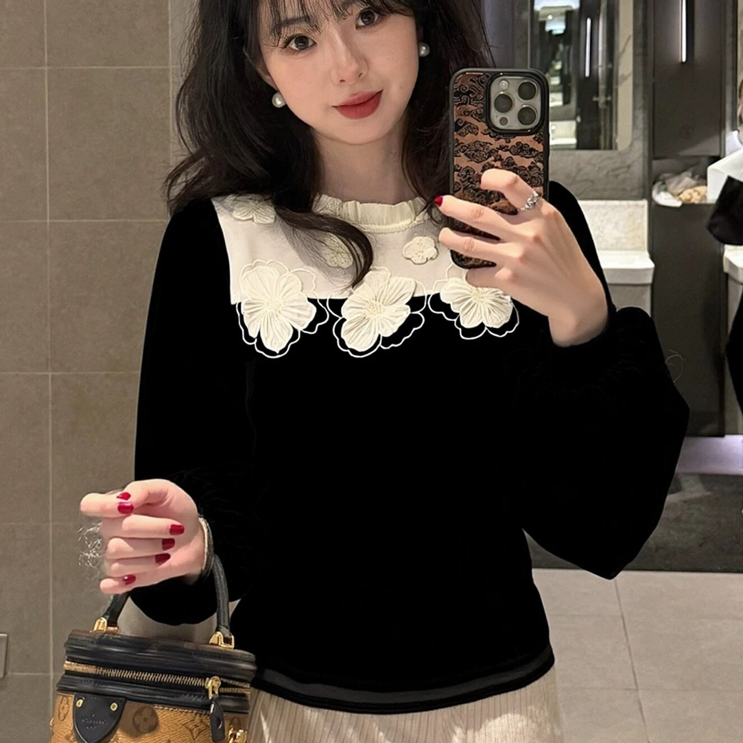 【海南肉丝】88001轻奢丝绒洋气长袖衬衣