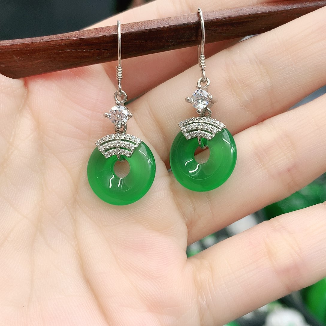 银S925镶嵌耳坠玛瑙/玉髓