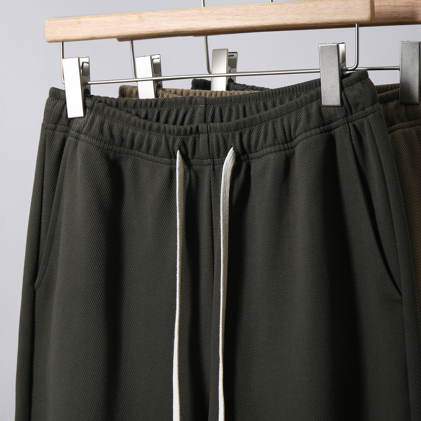 420g重磅炭灰色斜纹卫裤男女同款春秋宽松垂感直筒休闲运动长裤