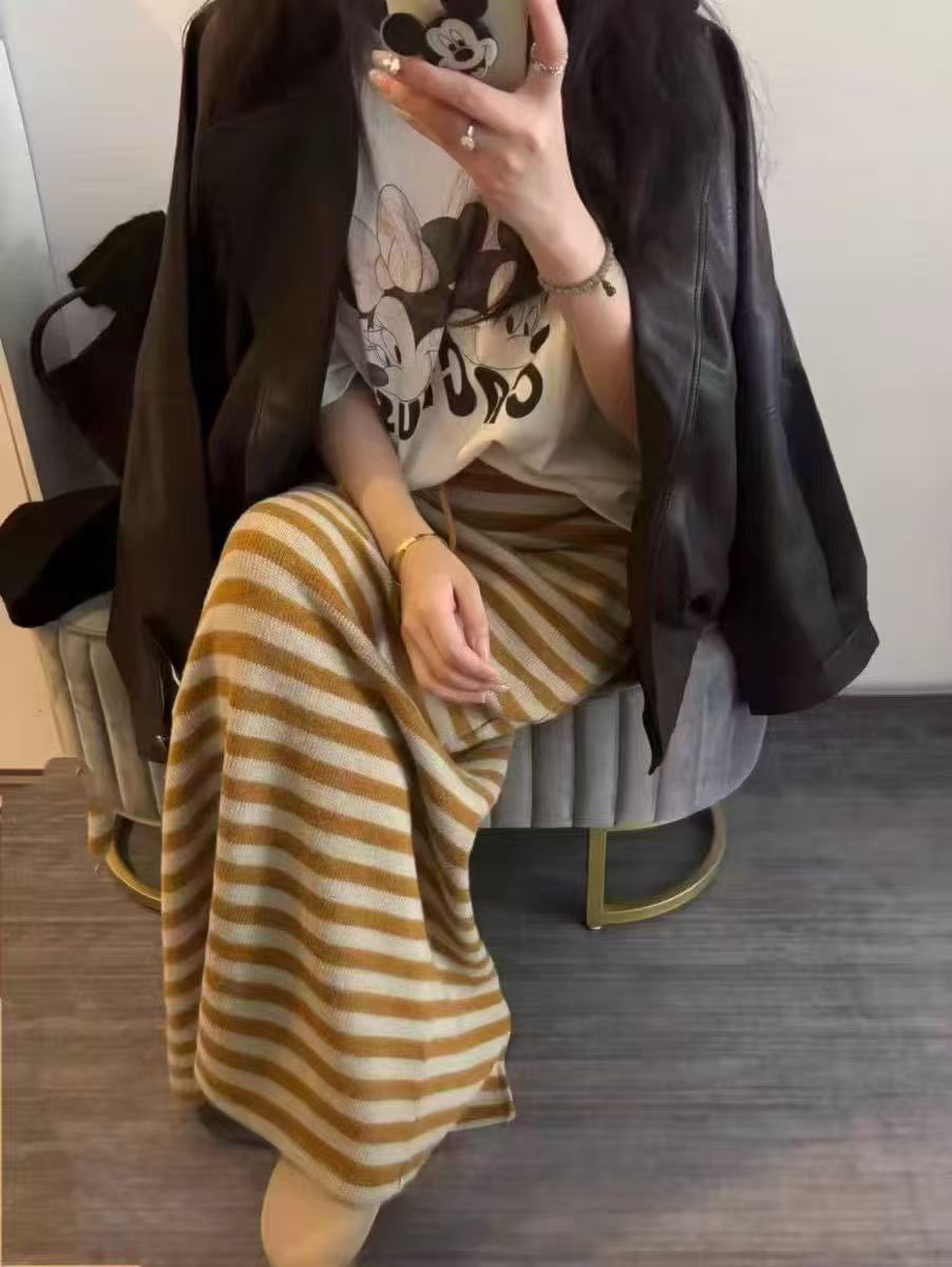 【宝儿姐优选】韩系复古条纹加厚高级感显瘦气质保暖半身裙