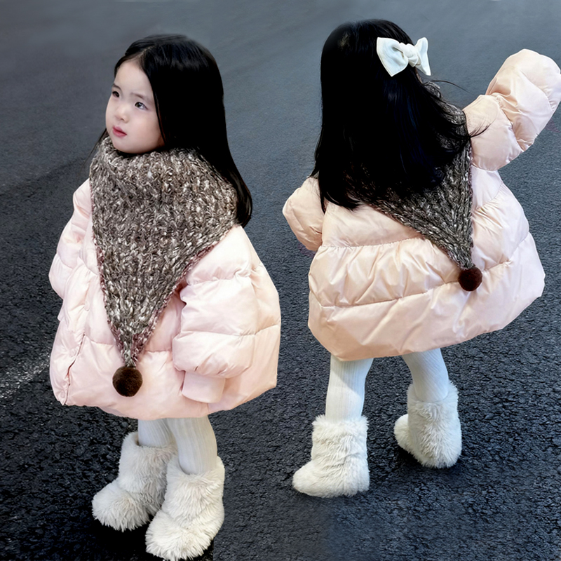 韩国童装女童羽绒服2025冬季设计感小众时尚洋气女宝宝白鸭绒外套
