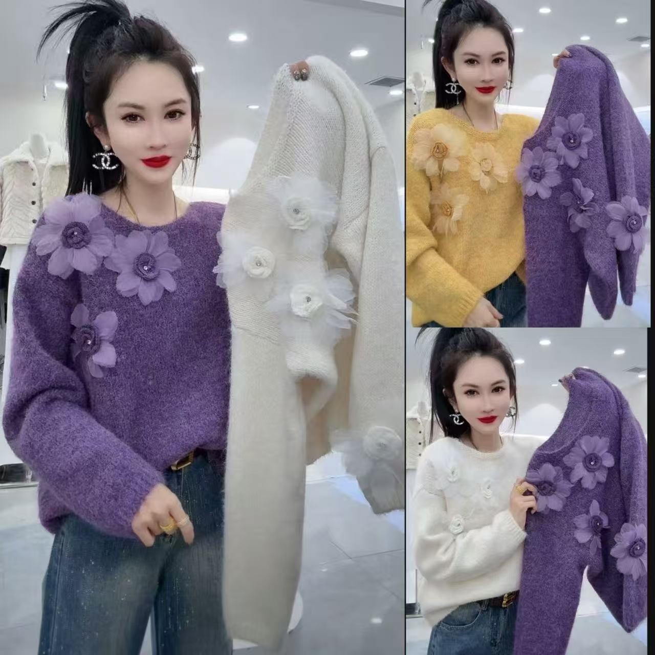 （X）7322重工花朵毛衣