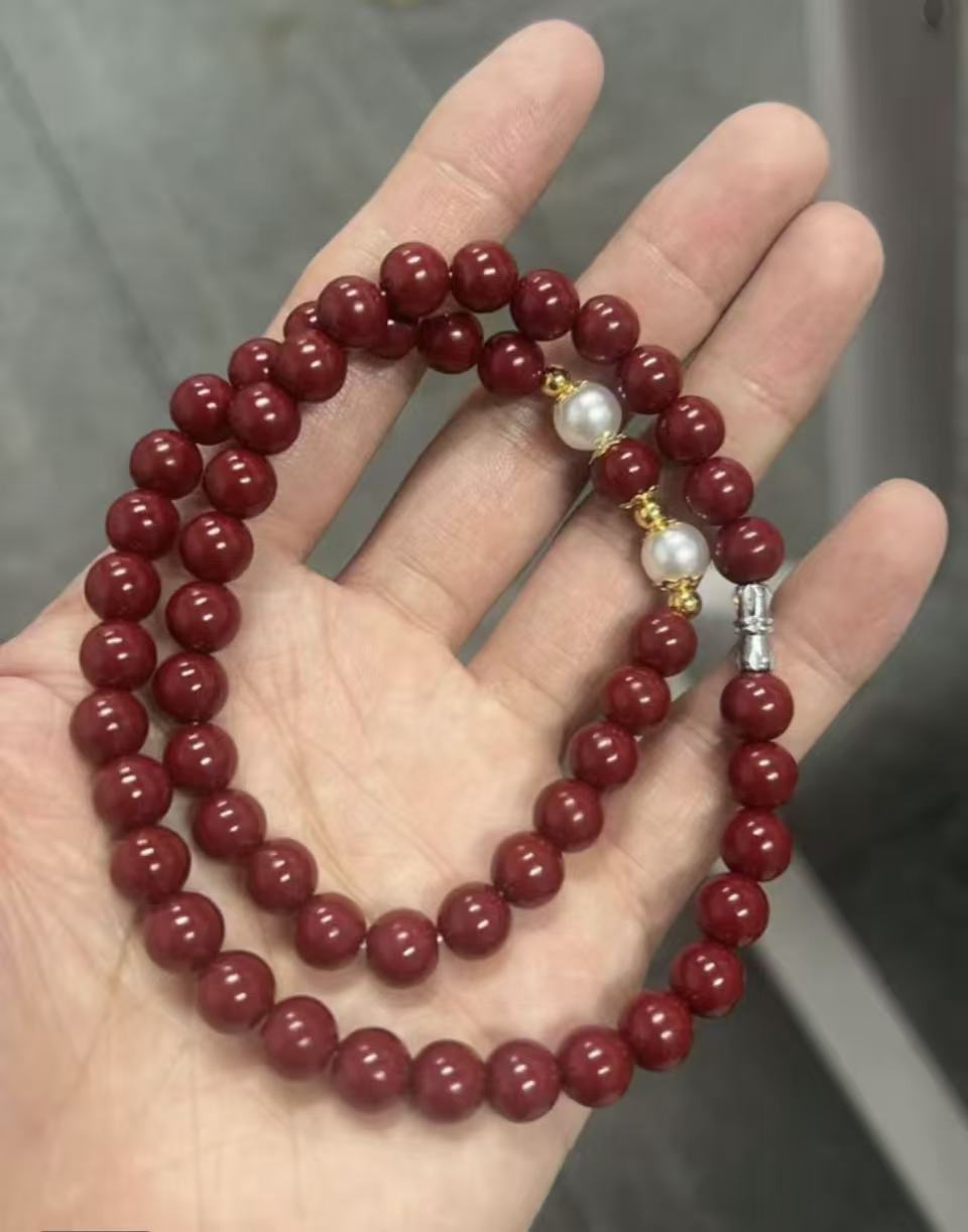 天然辰砂天然辰砂双圈朱砂手串项链S1136