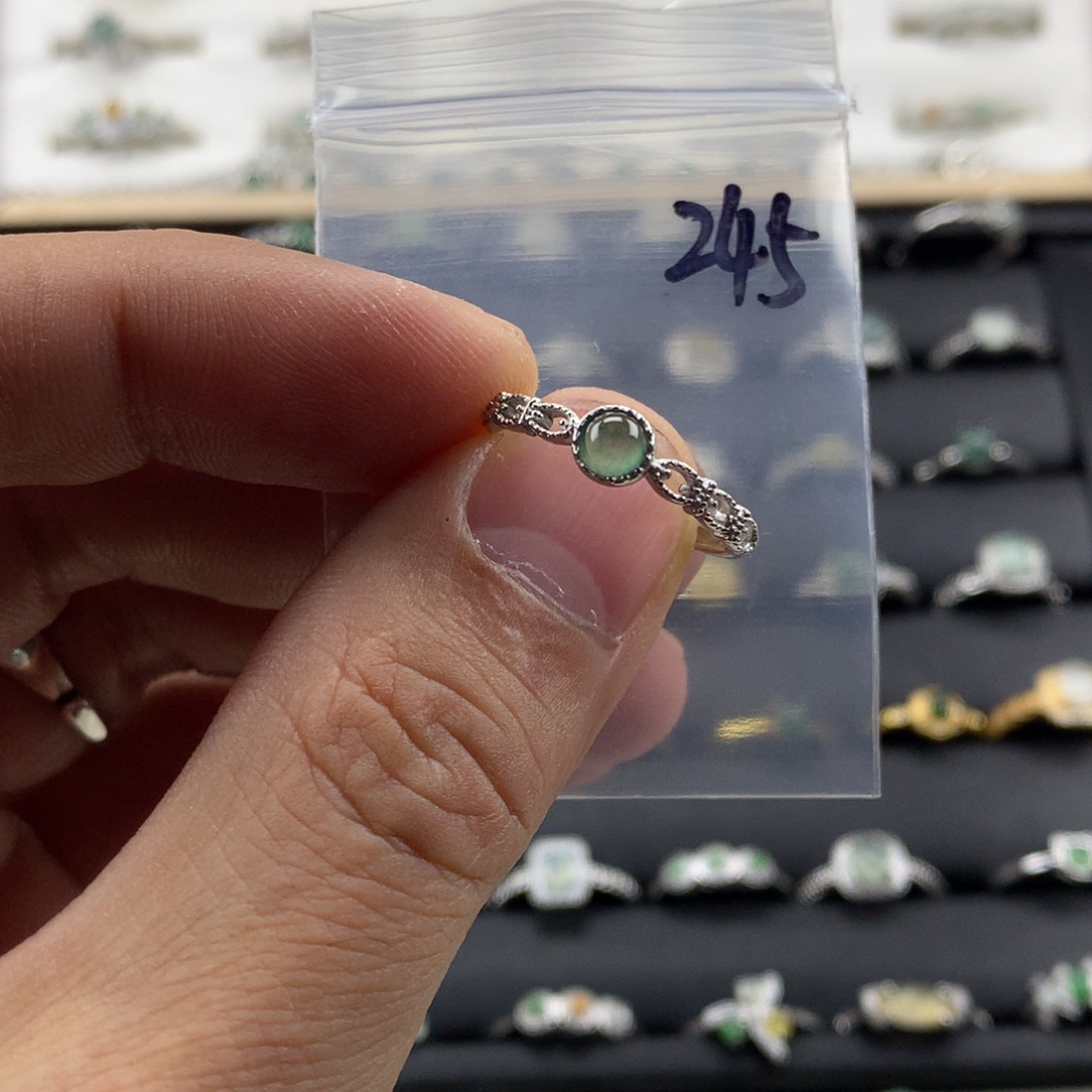 翡翠银S925镀金镶嵌戒指245