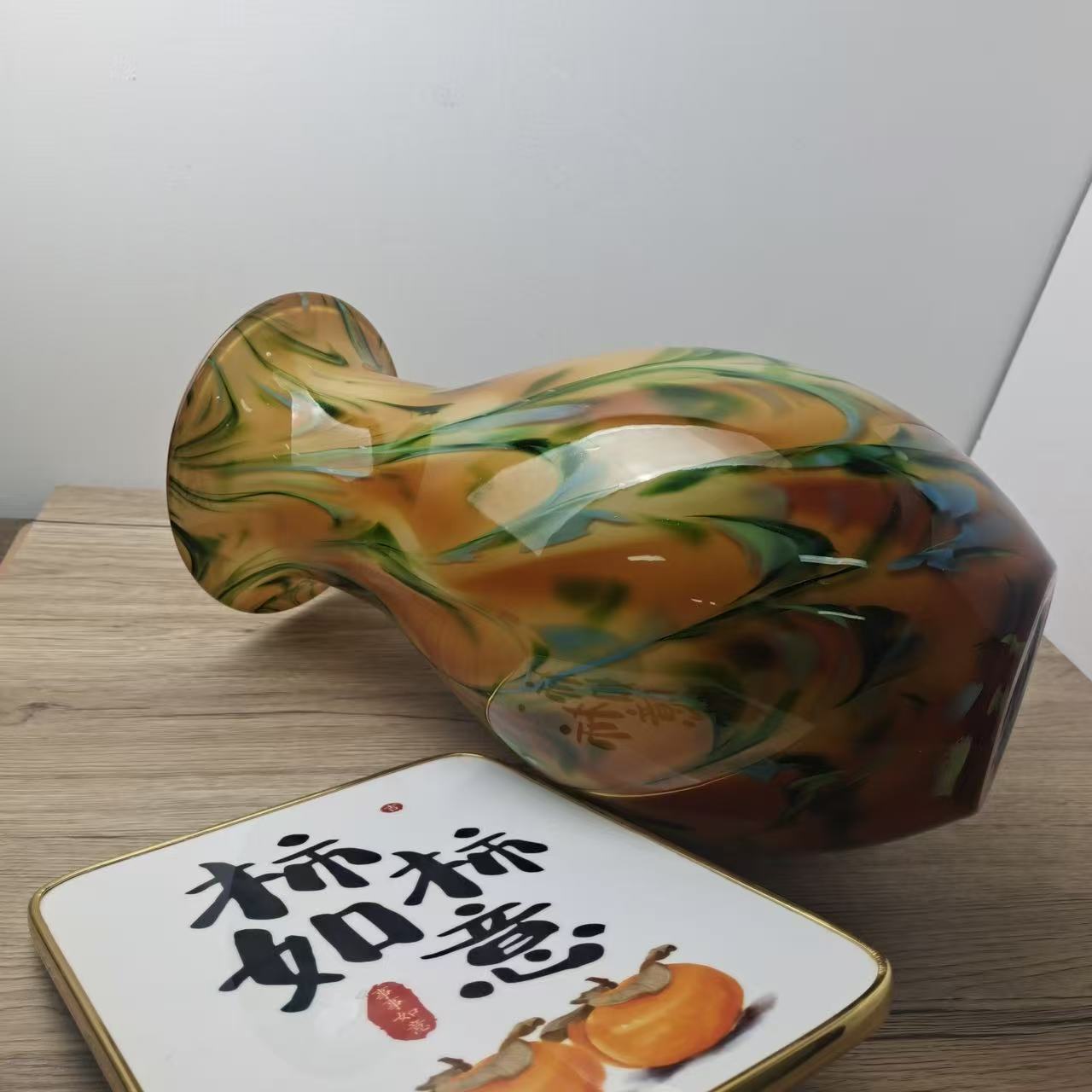 N202 简约现代复古新中式琉璃花瓶用于客厅餐桌插花水培