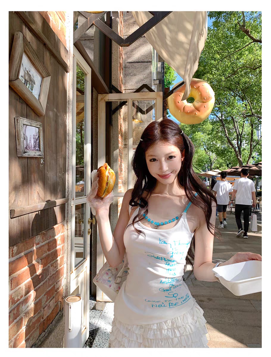 BKL茜茜 街区焦点 美式辣妹设计感吊带背心女修身显瘦露背上衣夏