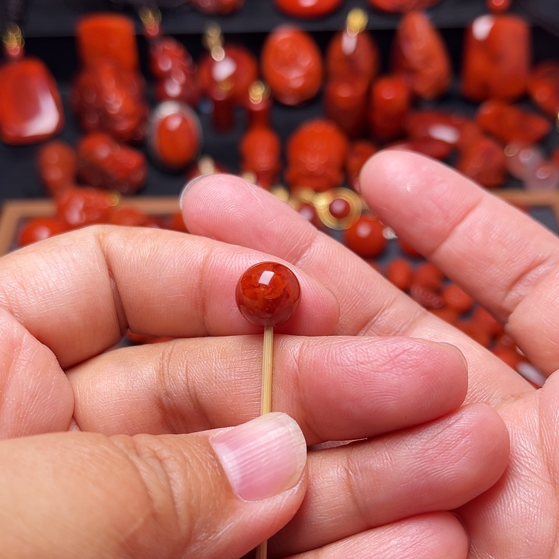 南红玛瑙未镶嵌配饰火焰纹圆珠10.4mm