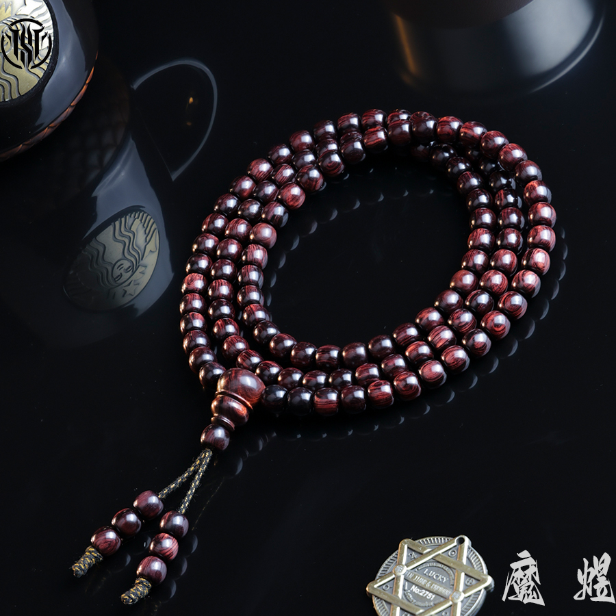 【MOYU】海南黄花梨精工紫油梨老料满细纹沉水8.5*9*108颗文玩手链