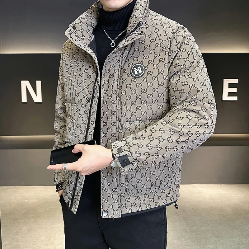 立领款皮羽绒服夹克外套男短款冬季潮牌时尚高级感防寒加厚上衣