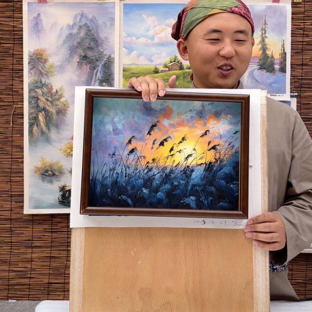 油画行路人小院绘画作品竞拍