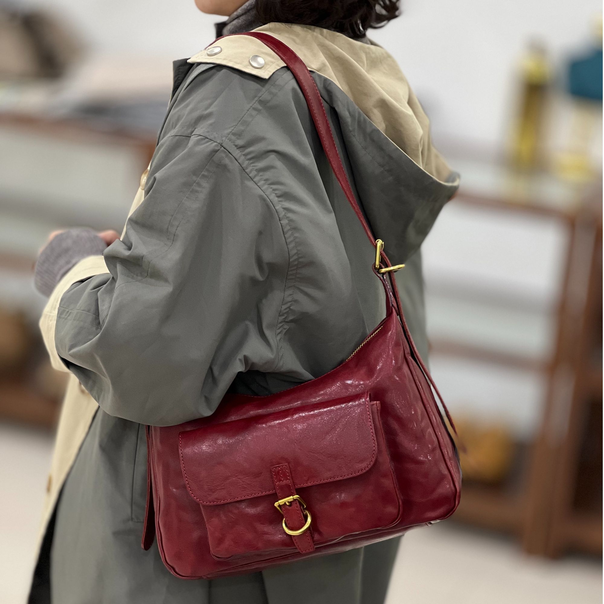 【中古hobo包】知女植鞣牛皮中古风hobo包经典百搭单肩斜挎女包