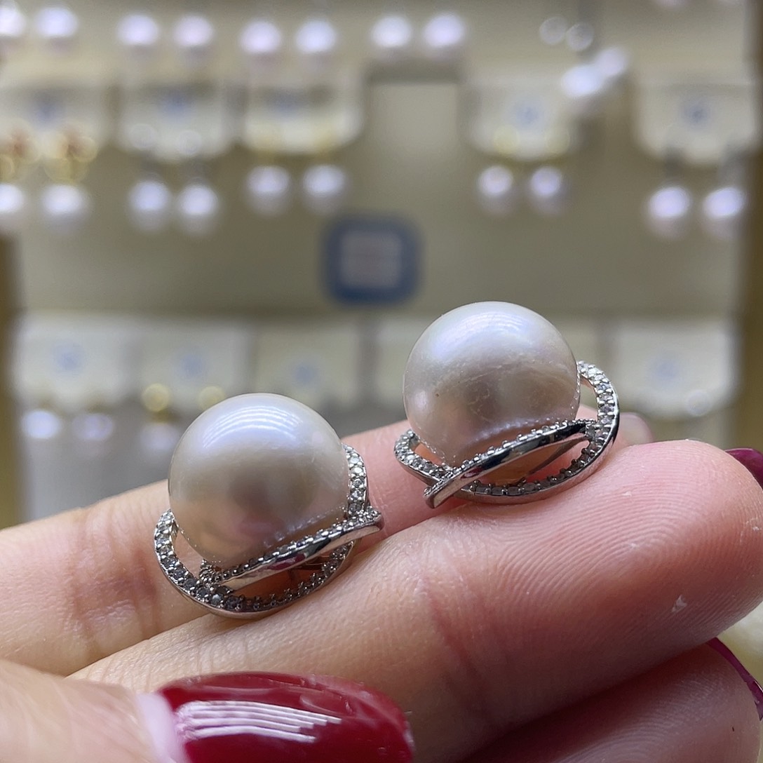 淡水珍珠耳饰银S925镶嵌