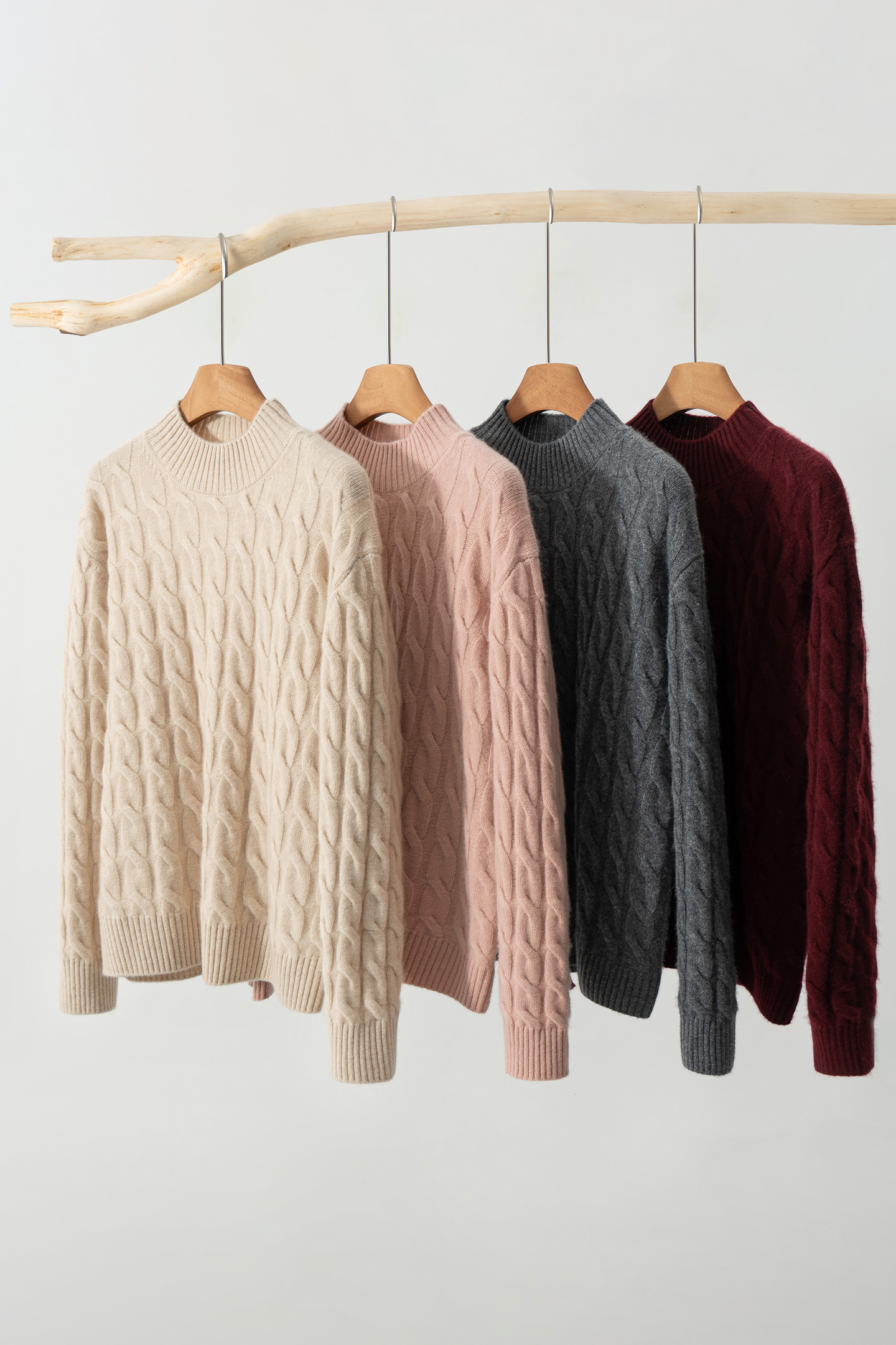 2025秋冬新款加厚半高领上衣百搭针织绞花冬季宽松型100%羊绒衫