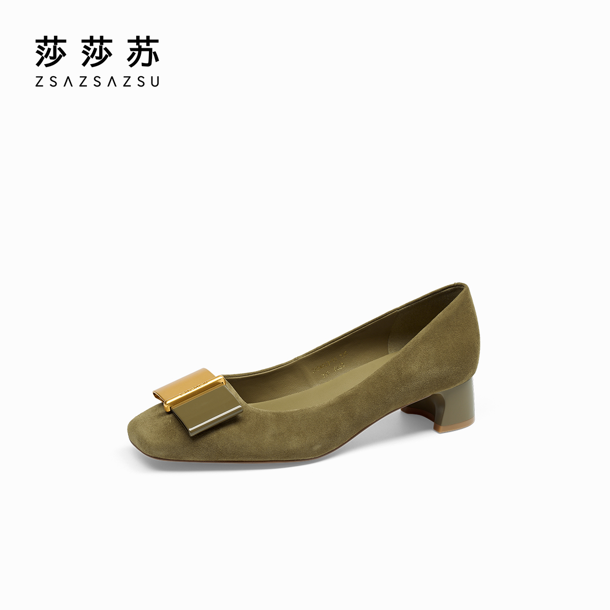 【蝴蝶折纸】莎莎苏秋冬新款粗跟方头雅丹风通勤百搭单鞋ZA54523-15