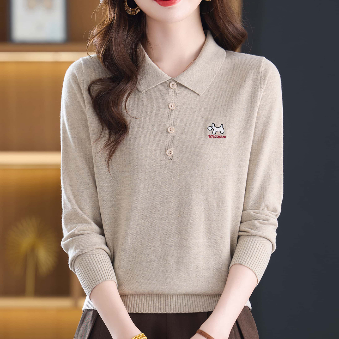 【新客立减】秋冬新款宽松遮肚子针织衫个性娃娃领长袖洋气套头上衣