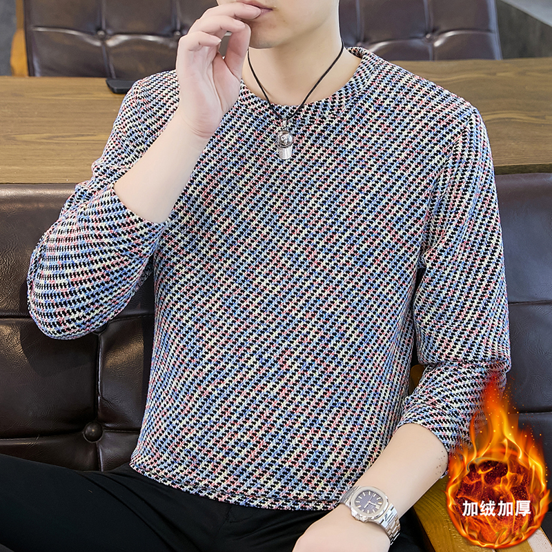 男士秋冬新款加绒加厚卫衣潮流时尚圆领百搭保暖高档品质轻奢卫衣