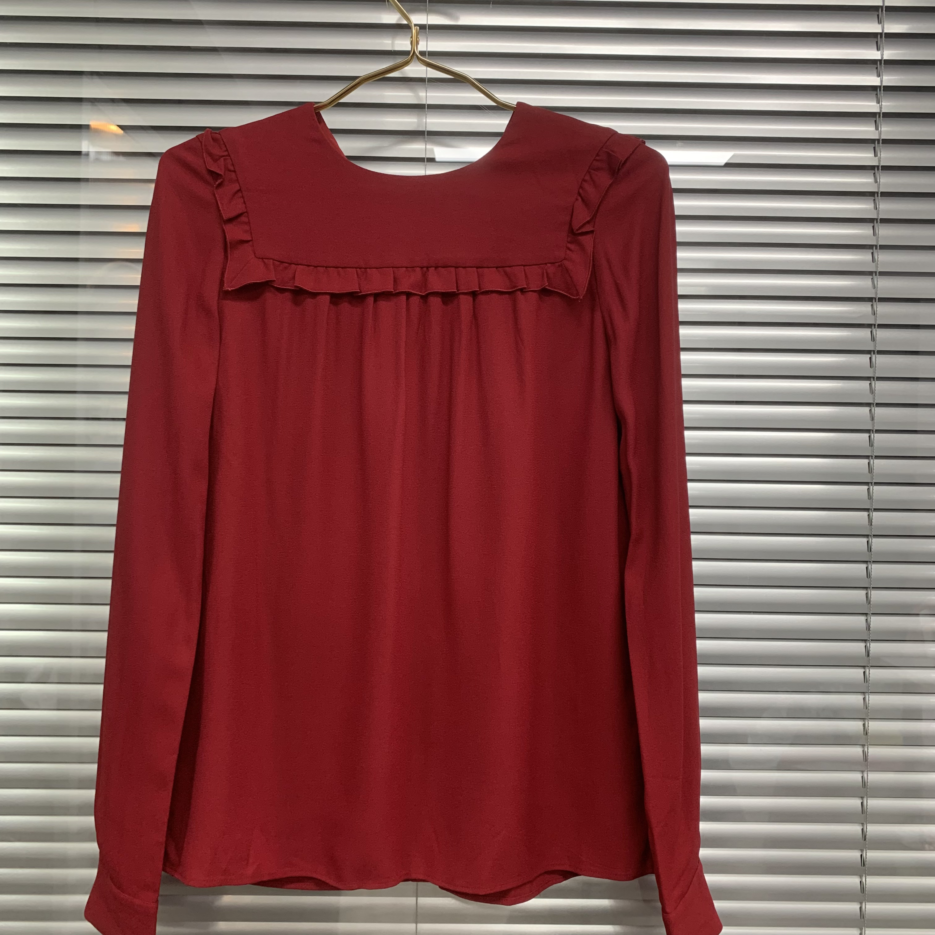 99新 MIU MIU/缪缪 酒红色长袖衬衫/36码/H00313
