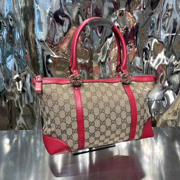 95新 GUCCI/古驰 红边 老花 波士顿 手提