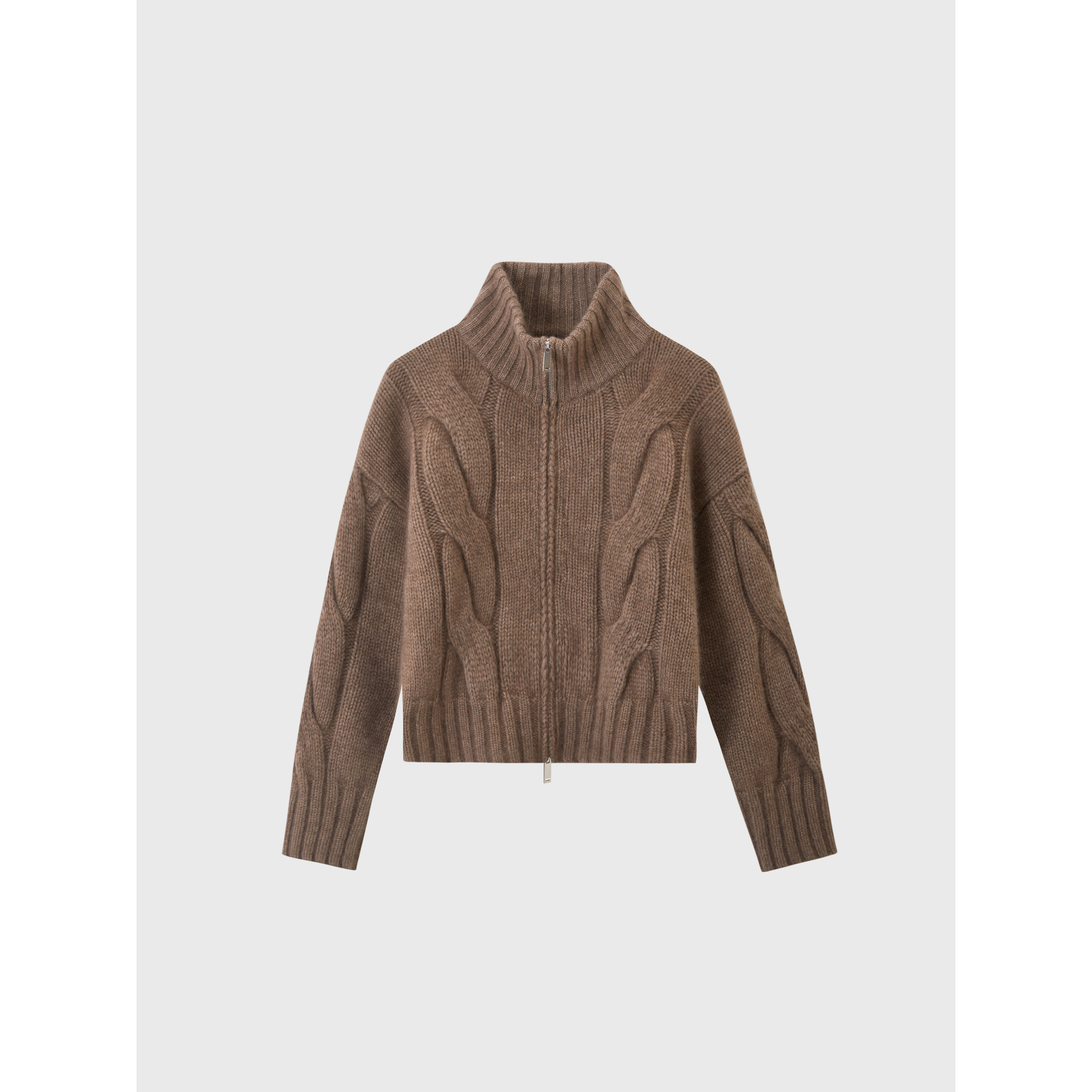 重磅长绒纯山羊绒绞花麻花高领开衫纯山羊绒针织衫开衫外套R5067