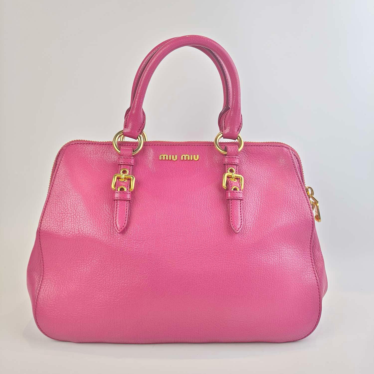 95新 MIU MIU/缪缪 粉色 金扣 波士顿手提斜挎包/7905